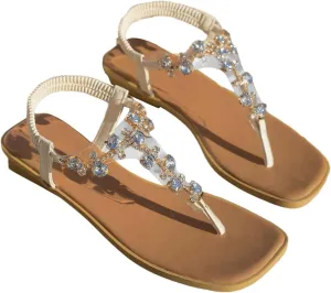 Verdusa Women's Glitter Rhinestone Thong Sandals Square Toe Vacation Flip Flops