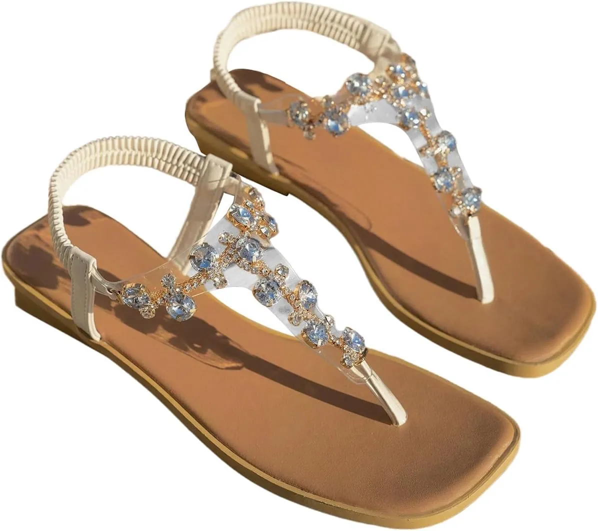 Verdusa Women's Glitter Rhinestone Thong Sandals Square Toe Vacation Flip Flops