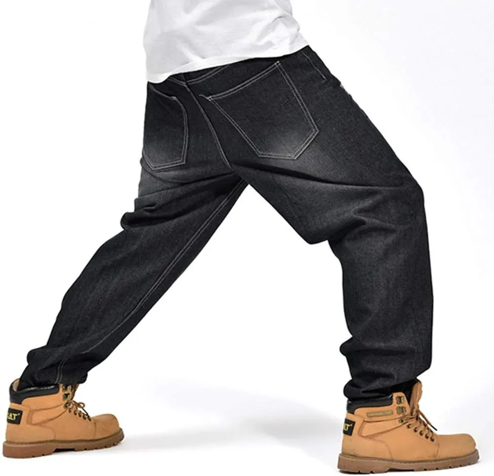 Veroders Men's Baggy Hip Hop Black Jeans- Loose Skateboard Pants Straight Baggy Skater Blue Jeans for Men