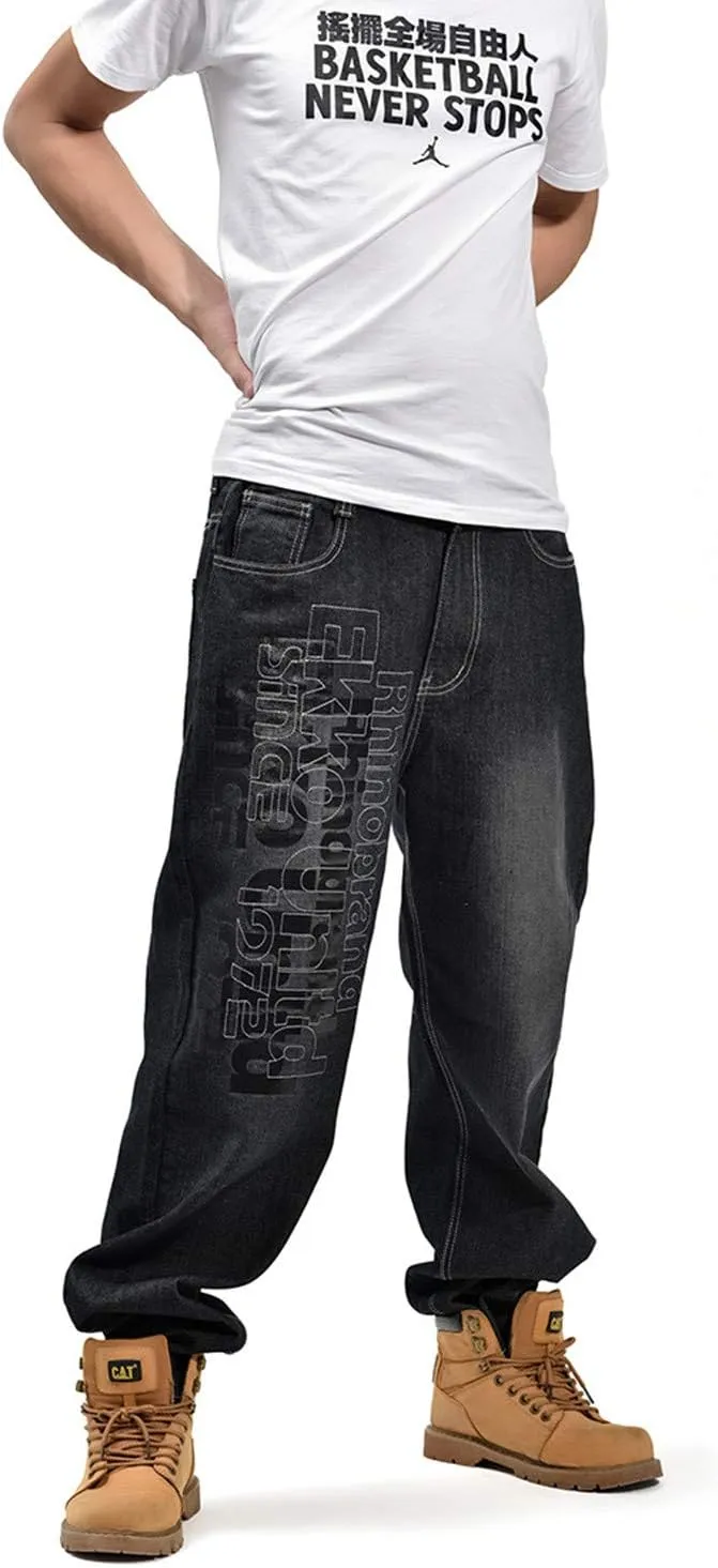 Veroders Men's Baggy Hip Hop Black Jeans- Loose Skateboard Pants Straight Baggy Skater Blue Jeans for Men