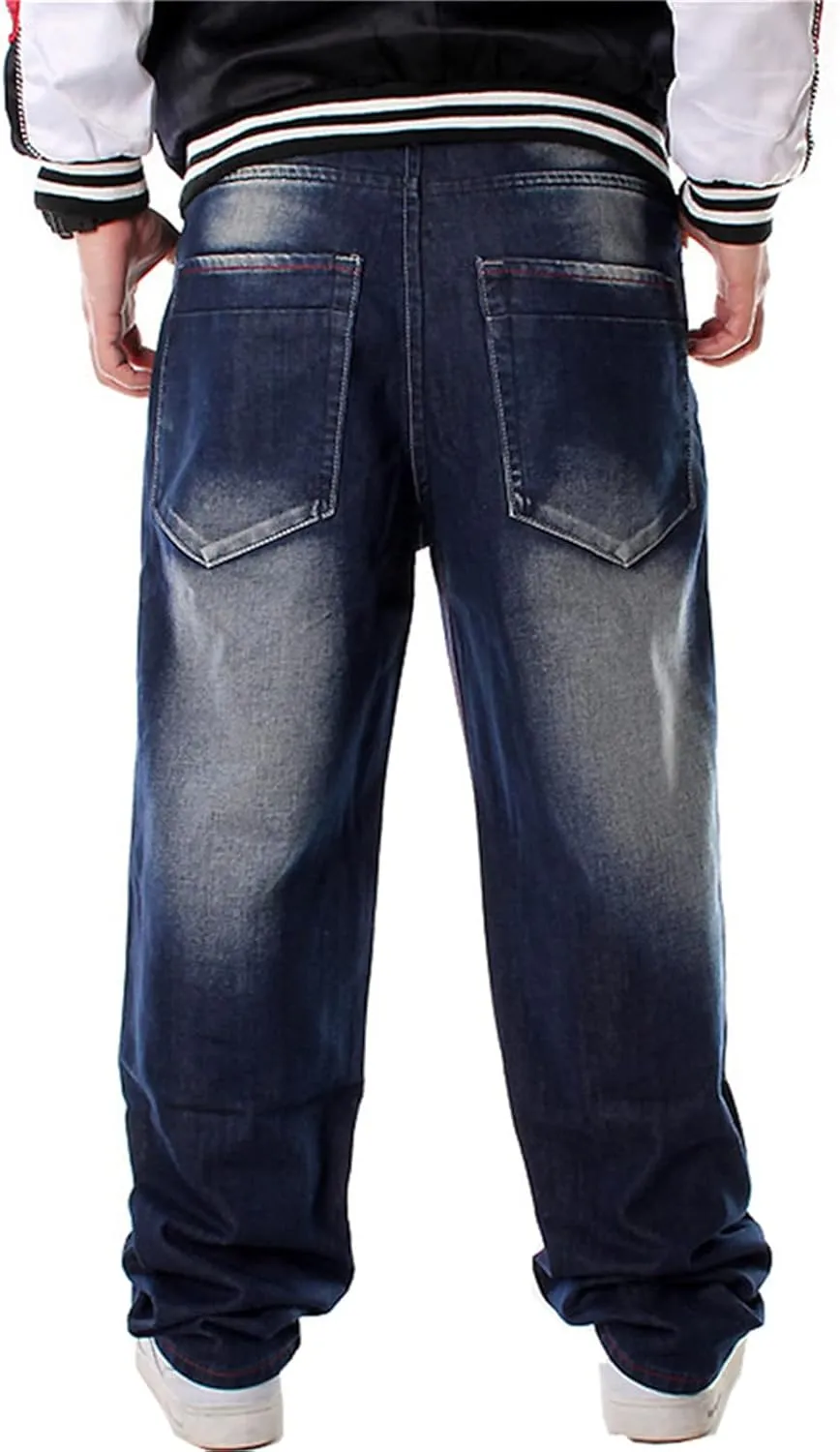Veroders Men's Baggy Hip Hop Black Jeans- Loose Skateboard Pants Straight Baggy Skater Blue Jeans for Men