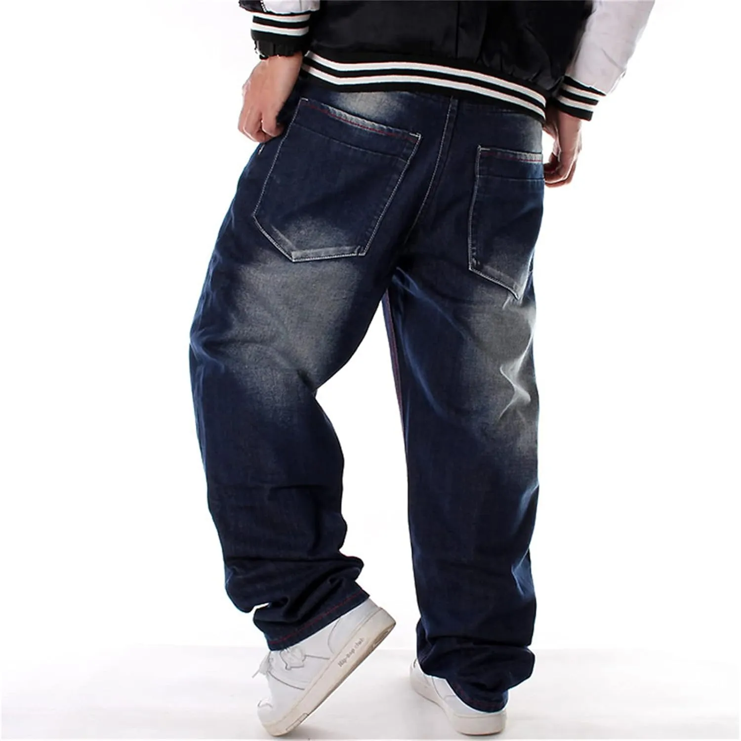 Veroders Men's Baggy Hip Hop Black Jeans- Loose Skateboard Pants Straight Baggy Skater Blue Jeans for Men