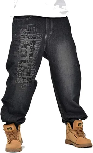 Veroders Men's Baggy Hip Hop Black Jeans- Loose Skateboard Pants Straight Baggy Skater Blue Jeans for Men