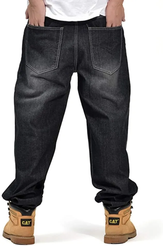 Veroders Men's Baggy Hip Hop Black Jeans- Loose Skateboard Pants Straight Baggy Skater Blue Jeans for Men