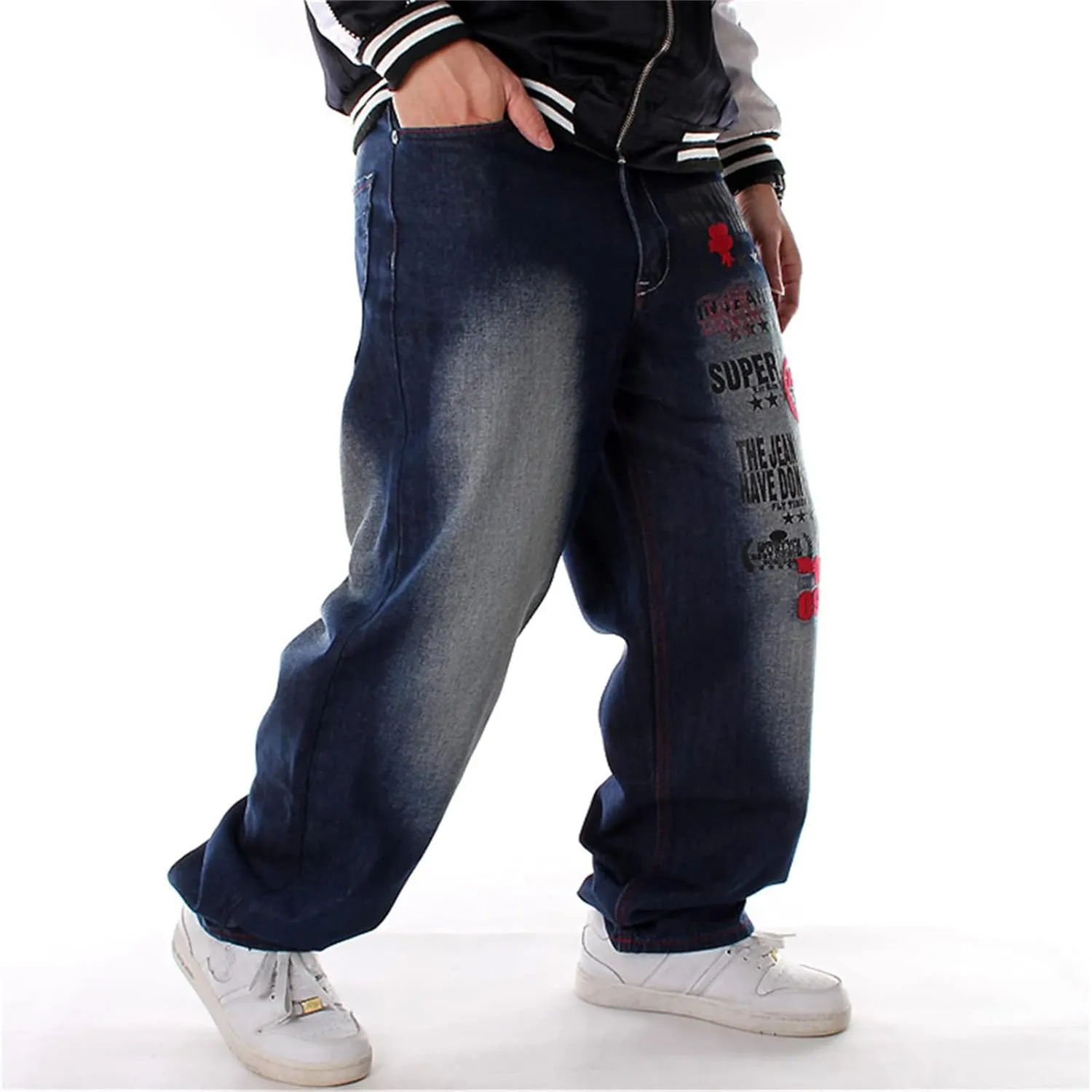 Veroders Men's Baggy Hip Hop Black Jeans- Loose Skateboard Pants Straight Baggy Skater Blue Jeans for Men