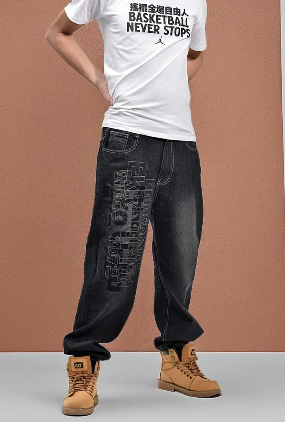 Veroders Men's Baggy Hip Hop Black Jeans- Loose Skateboard Pants Straight Baggy Skater Blue Jeans for Men