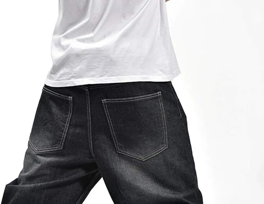 Veroders Men's Baggy Hip Hop Black Jeans- Loose Skateboard Pants Straight Baggy Skater Blue Jeans for Men