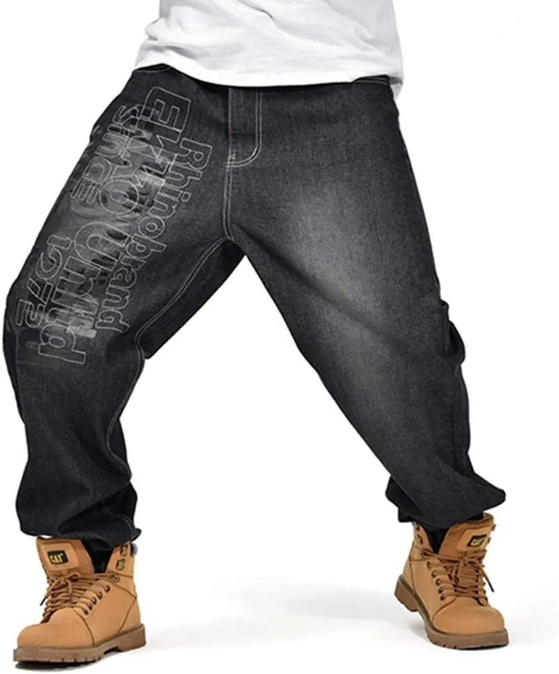 Veroders Men's Baggy Hip Hop Black Jeans- Loose Skateboard Pants Straight Baggy Skater Blue Jeans for Men