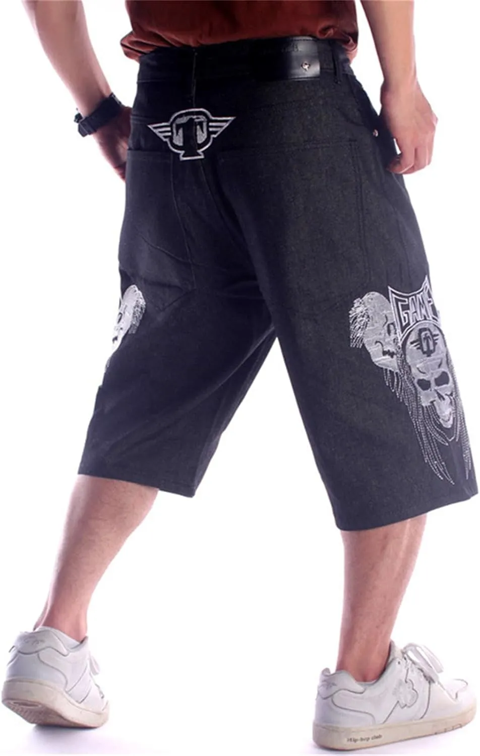 Veroders Men's Summer Shorts Baggy Hip Hop Black Jeans - Casual Straight Short Skateboard Pants Loose Jogging Jeans