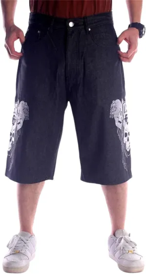 Veroders Men's Summer Shorts Baggy Hip Hop Black Jeans - Casual Straight Short Skateboard Pants Loose Jogging Jeans