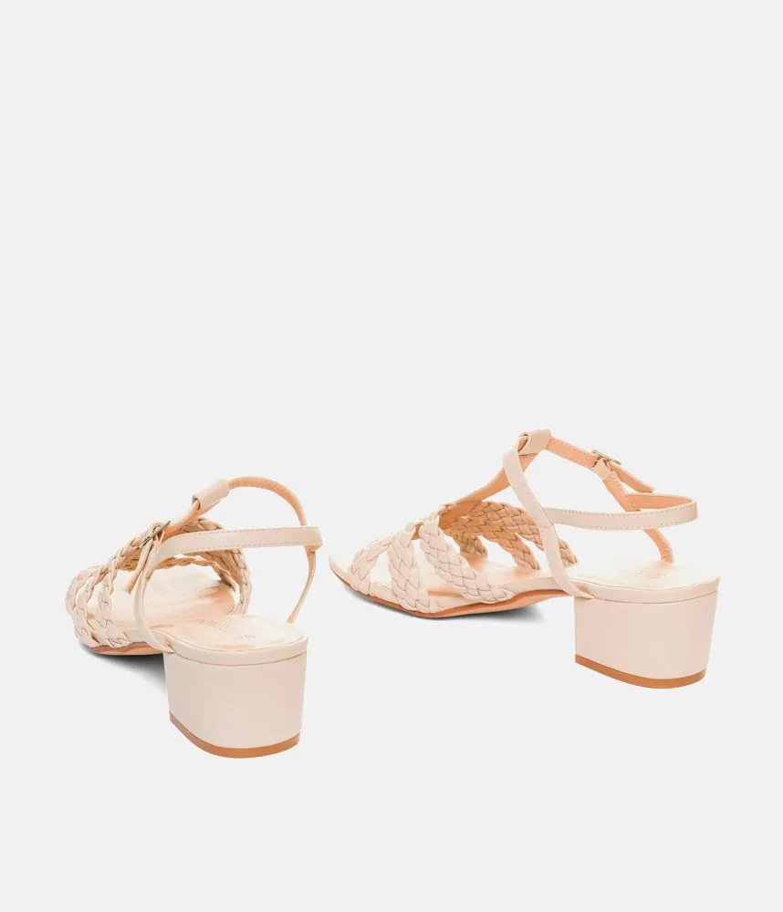 Versatile Beige Low Heel Braided Sandals