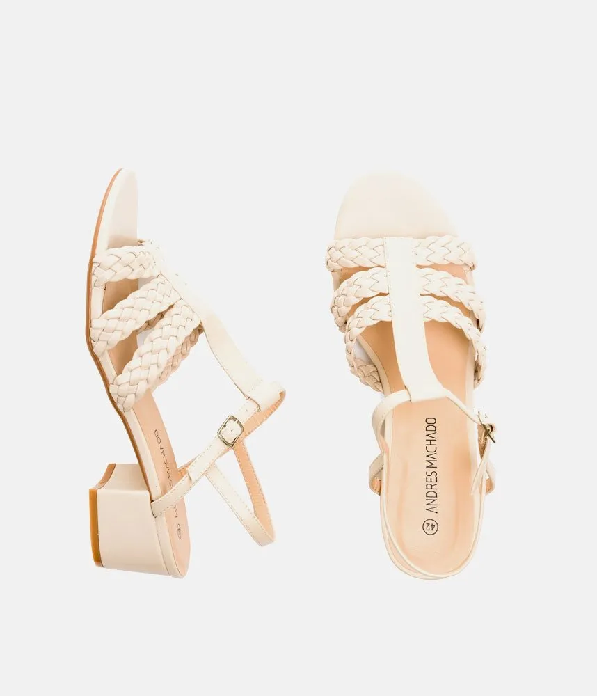 Versatile Beige Low Heel Braided Sandals