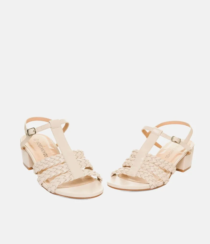 Versatile Beige Low Heel Braided Sandals