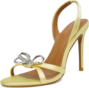 Vertundy Women's Slingback Heeled Sandals Slip On Stiletto Heels Open Toe High Rhinestone Bow Decoration Dress Party Wedding Elegant Shoes for Women