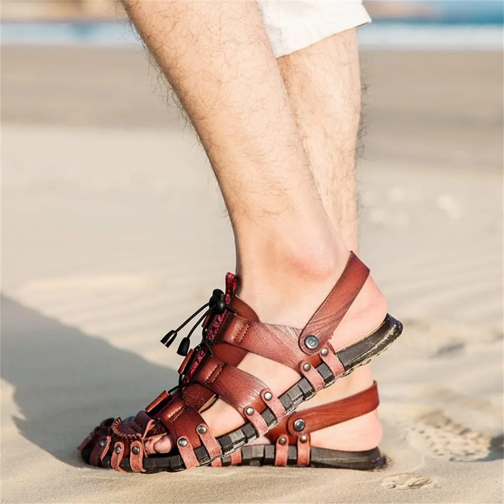 Veslexth Men's Cool Fisherman Sandals Summer Leather Outdoor Comfortable Slippers Casual Beach Swimming Shoes