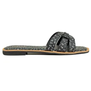 Vibrant Ladies' Black Flat Sandal – Elegant PU Leather Slip-On with Cushioned Insole & TPR Sole