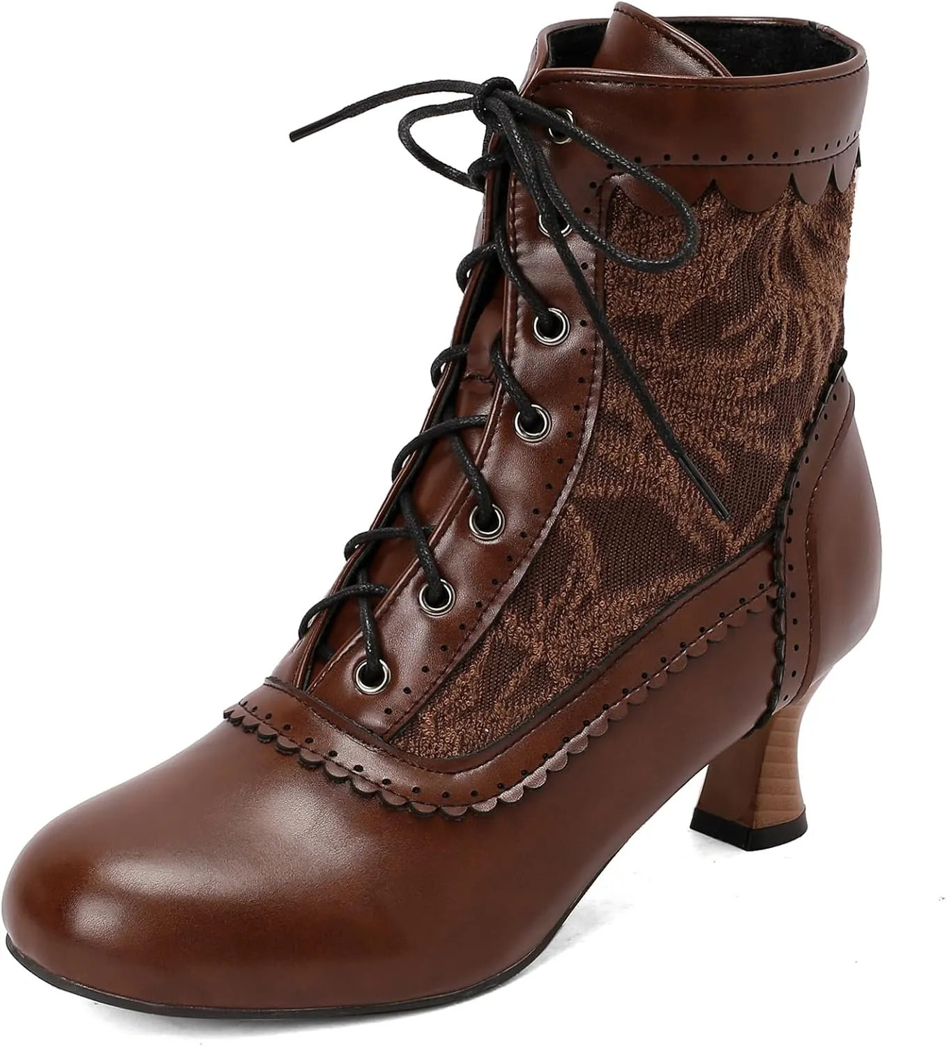 Vintage Victorian Boots for Women Kitten Heel Lace Ruffles Granny Boots Lace Up Ankle-High Booties
