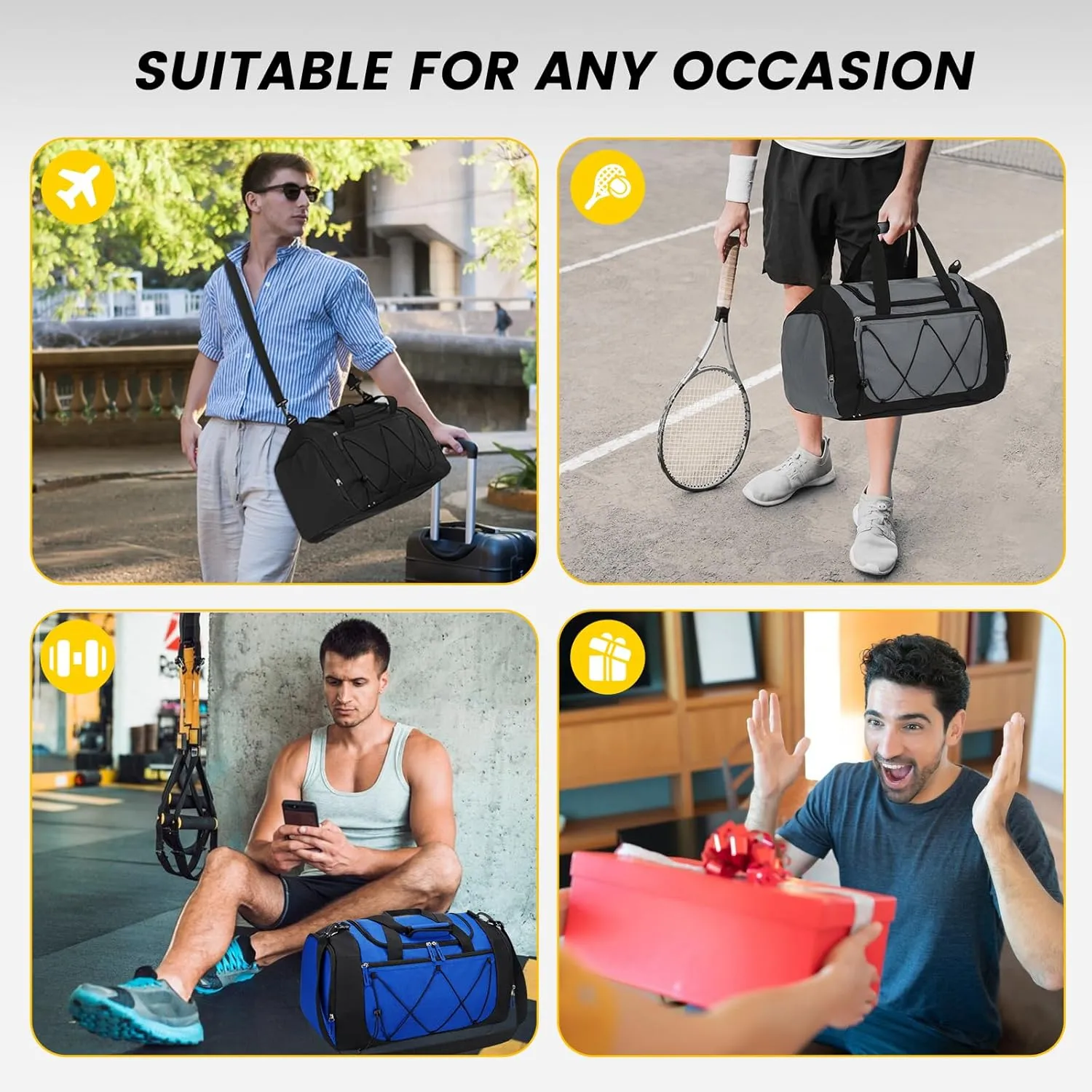 Vorspack Gym Bag for Men - 21 Inches Small Duffle Bag for Travel Lightweight Duffel Bag with Shoe Compartment Personal Item Travel Bag Weekender Bag for Travel Sports Gym - Grey