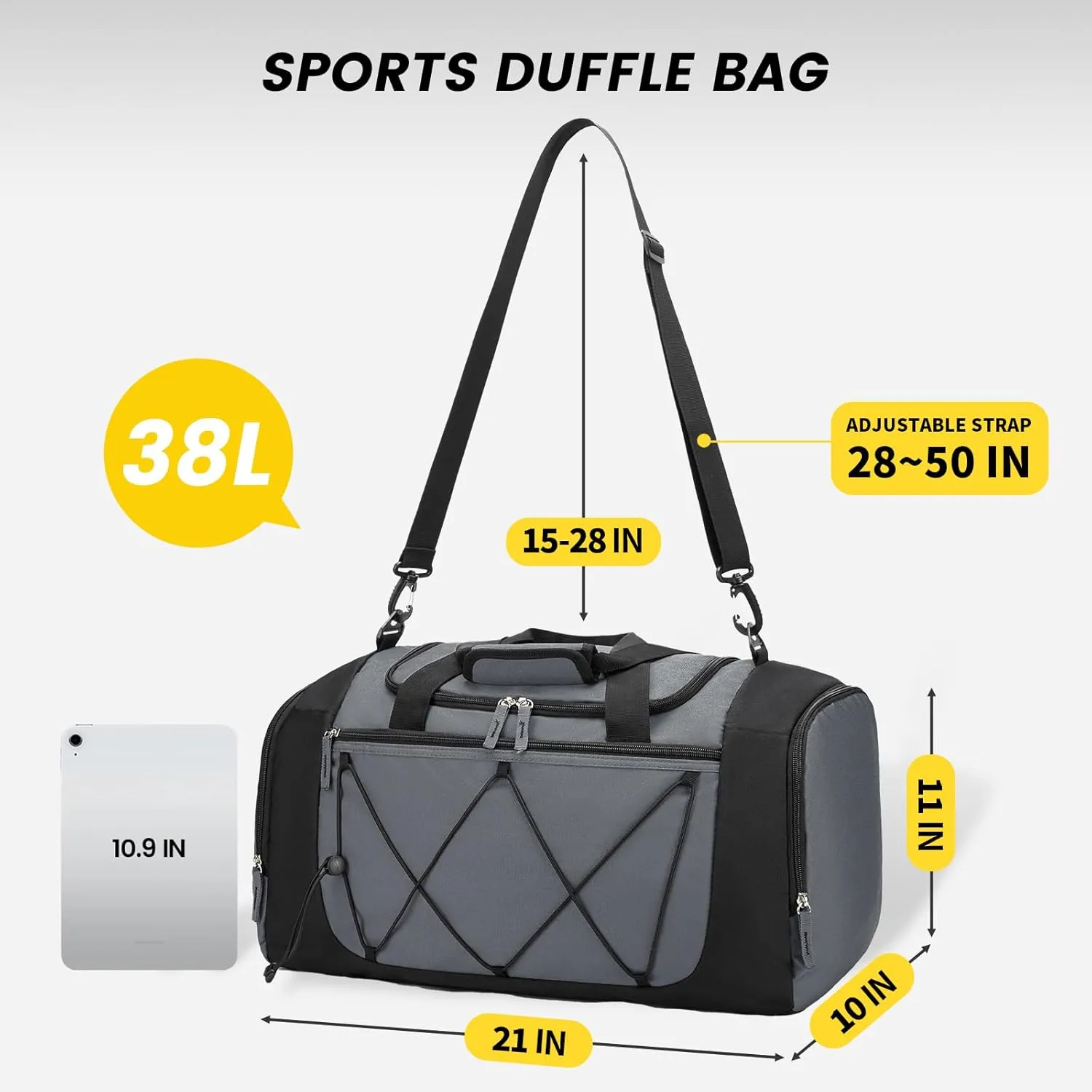 Vorspack Gym Bag for Men - 21 Inches Small Duffle Bag for Travel Lightweight Duffel Bag with Shoe Compartment Personal Item Travel Bag Weekender Bag for Travel Sports Gym - Grey