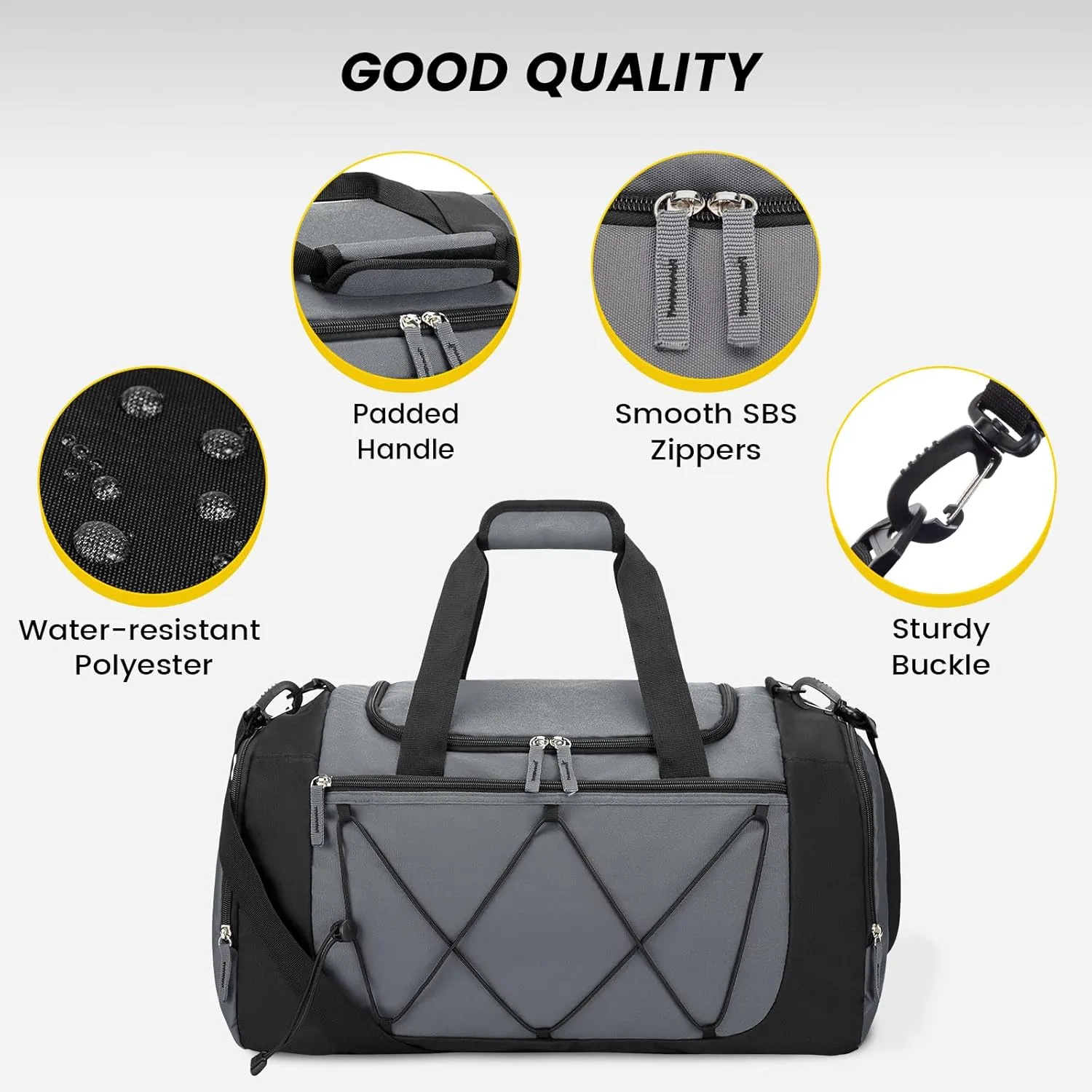 Vorspack Gym Bag for Men - 21 Inches Small Duffle Bag for Travel Lightweight Duffel Bag with Shoe Compartment Personal Item Travel Bag Weekender Bag for Travel Sports Gym - Grey