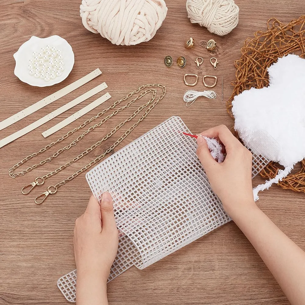 WADORN DIY Knitting & Crochet Handbags Kit, Mesh Plastic Canvas Kit for Shoulder Bags, Crossbody Bags, Embroidery Projects, Linen
