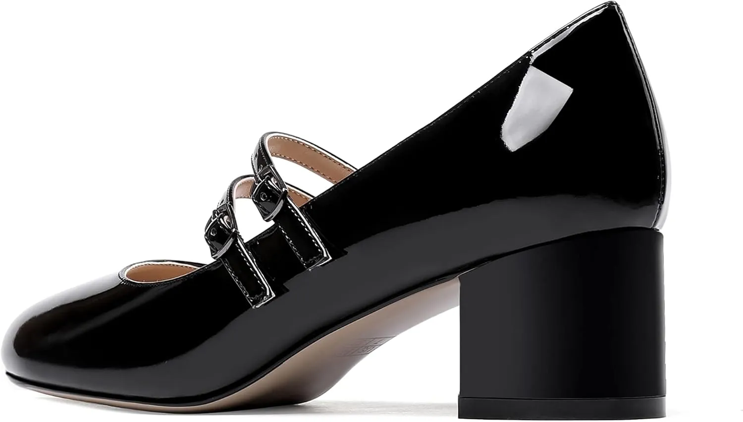 WAYDERNS Women's Adjustable Strap Mary Jane Round Toe Patent Low Chunky Heel Pumps Shoes 2 Inch