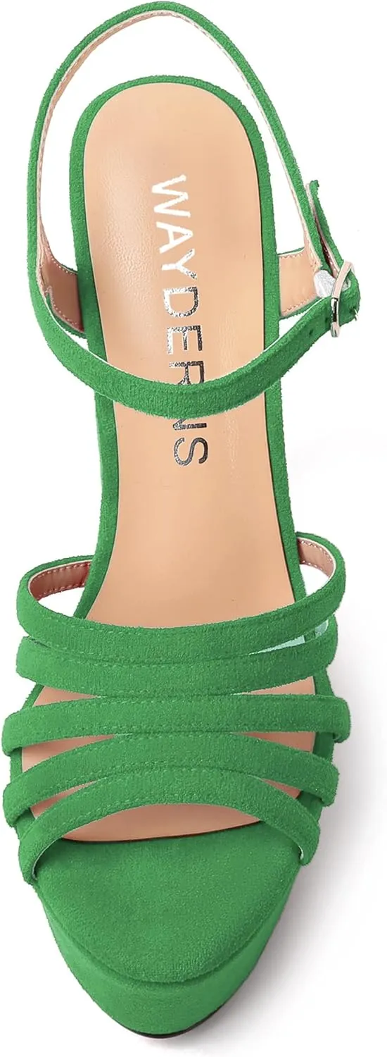 WAYDERNS Womens Party Sexy Open Toe Ankle Strap Slingback Suede Platform Buckle Solid Wedge High Heel Heeled Sandals 6 Inch