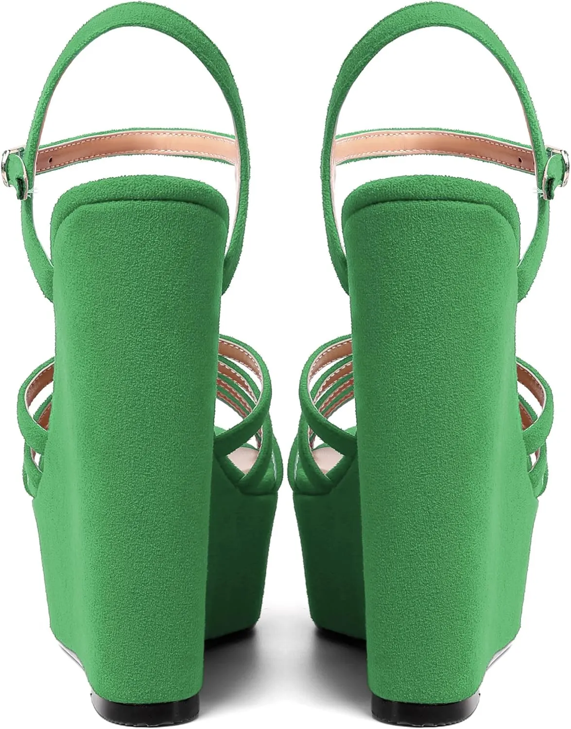 WAYDERNS Womens Party Sexy Open Toe Ankle Strap Slingback Suede Platform Buckle Solid Wedge High Heel Heeled Sandals 6 Inch