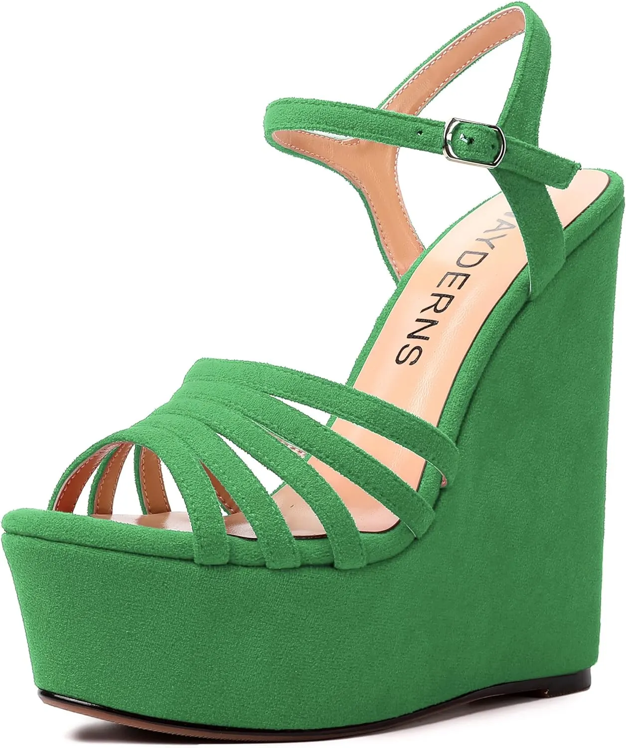 WAYDERNS Womens Party Sexy Open Toe Ankle Strap Slingback Suede Platform Buckle Solid Wedge High Heel Heeled Sandals 6 Inch