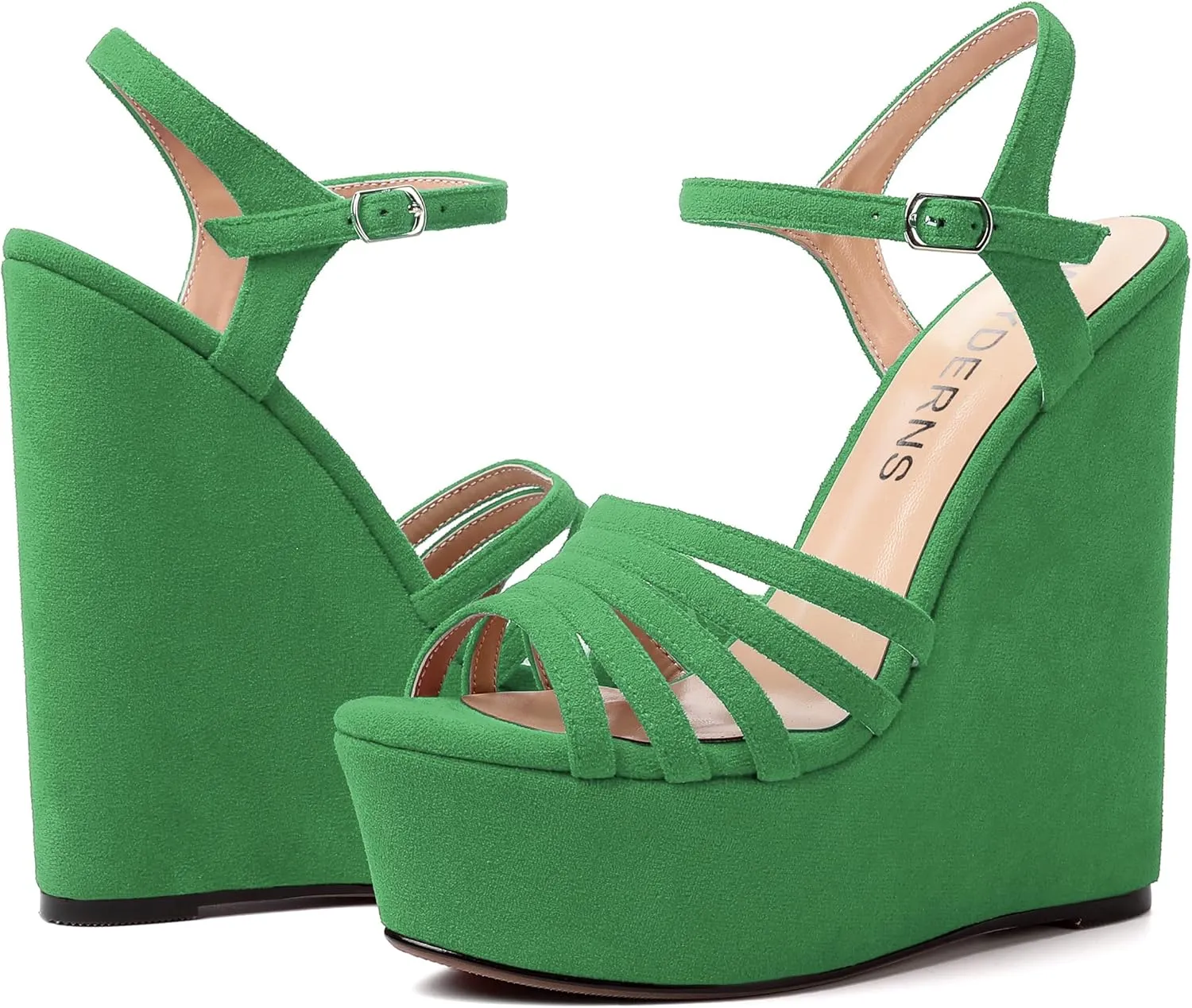 WAYDERNS Womens Party Sexy Open Toe Ankle Strap Slingback Suede Platform Buckle Solid Wedge High Heel Heeled Sandals 6 Inch