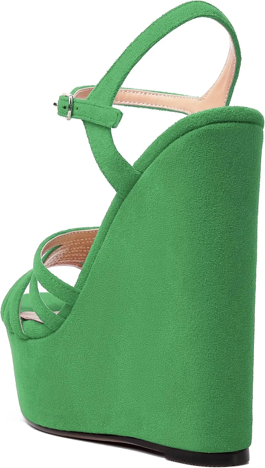 WAYDERNS Womens Party Sexy Open Toe Ankle Strap Slingback Suede Platform Buckle Solid Wedge High Heel Heeled Sandals 6 Inch