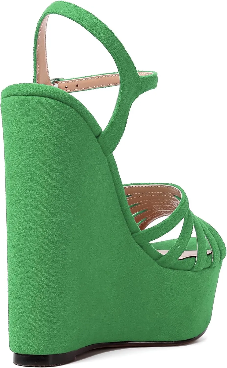 WAYDERNS Womens Party Sexy Open Toe Ankle Strap Slingback Suede Platform Buckle Solid Wedge High Heel Heeled Sandals 6 Inch