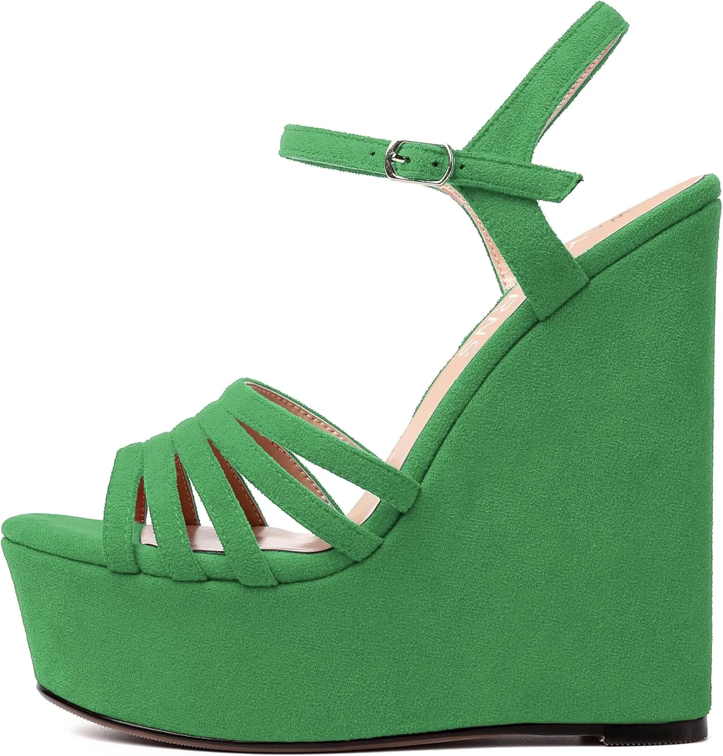 WAYDERNS Womens Party Sexy Open Toe Ankle Strap Slingback Suede Platform Buckle Solid Wedge High Heel Heeled Sandals 6 Inch
