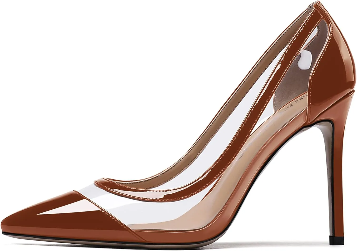 WAYDERNS Women's Pointed Toe Clear Patent Leather Transparent Slip On Stiletto High Heel Pumps Shoes 4 Inch