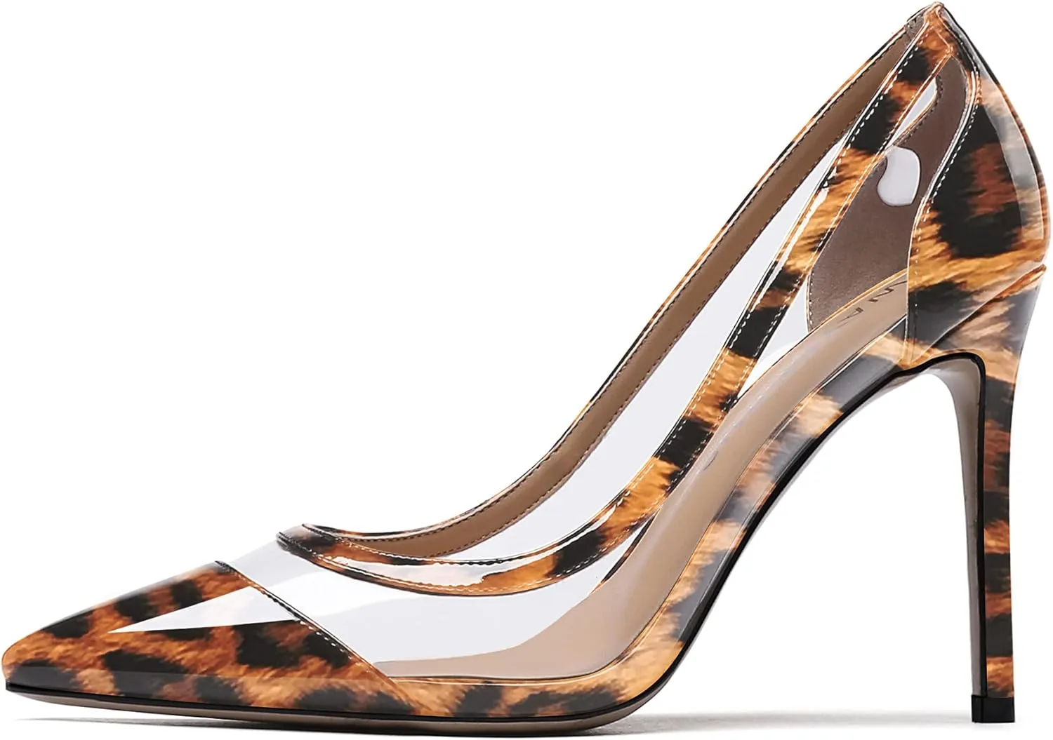 WAYDERNS Women's Pointed Toe Clear Patent Leather Transparent Slip On Stiletto High Heel Pumps Shoes 4 Inch