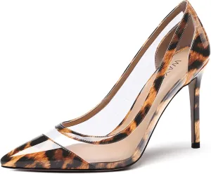 WAYDERNS Women's Pointed Toe Clear Patent Leather Transparent Slip On Stiletto High Heel Pumps Shoes 4 Inch
