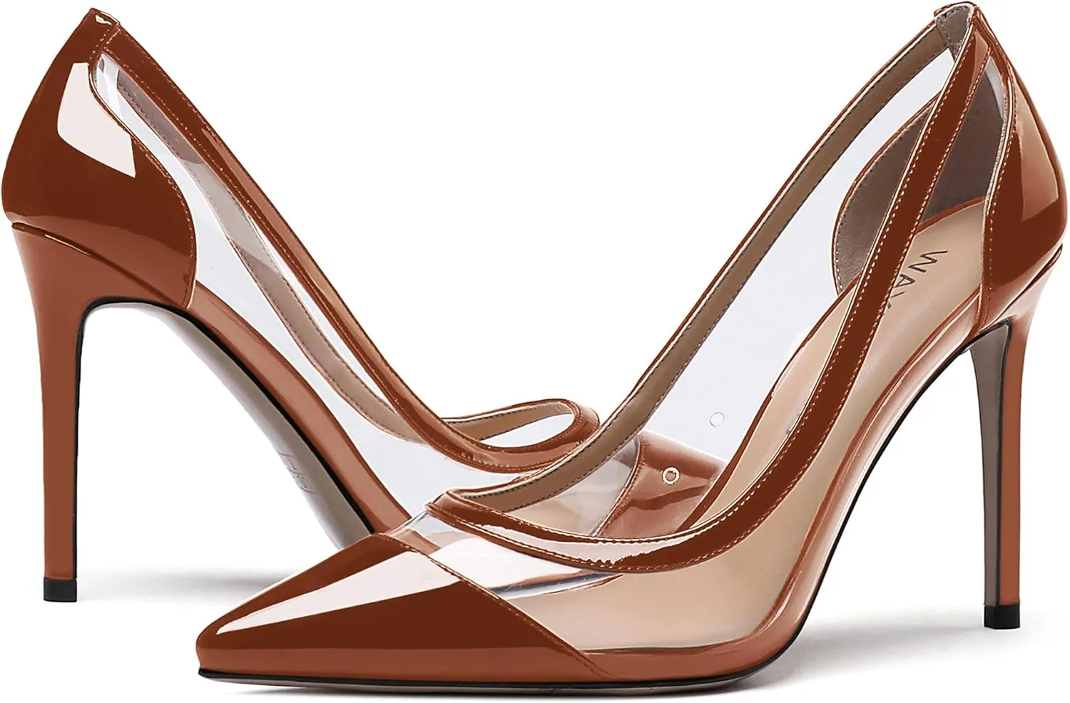 WAYDERNS Women's Pointed Toe Clear Patent Leather Transparent Slip On Stiletto High Heel Pumps Shoes 4 Inch