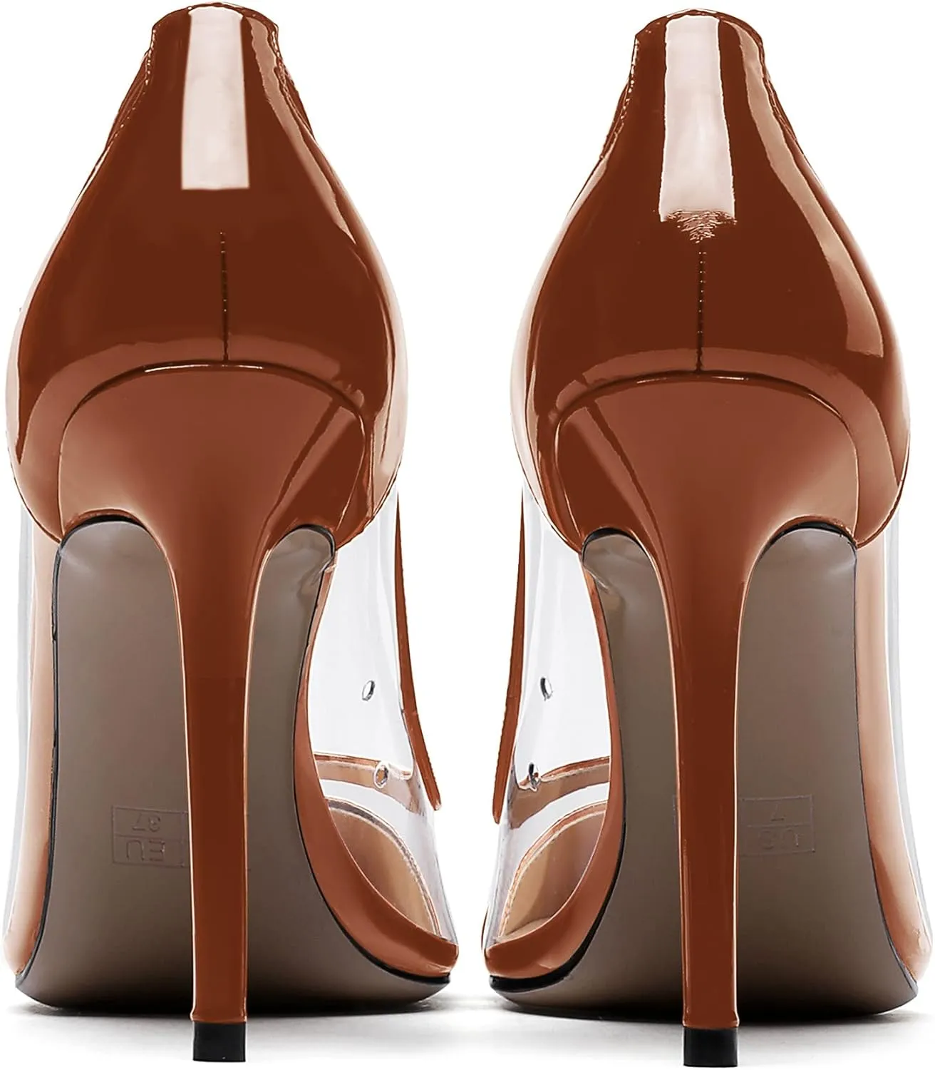 WAYDERNS Women's Pointed Toe Clear Patent Leather Transparent Slip On Stiletto High Heel Pumps Shoes 4 Inch