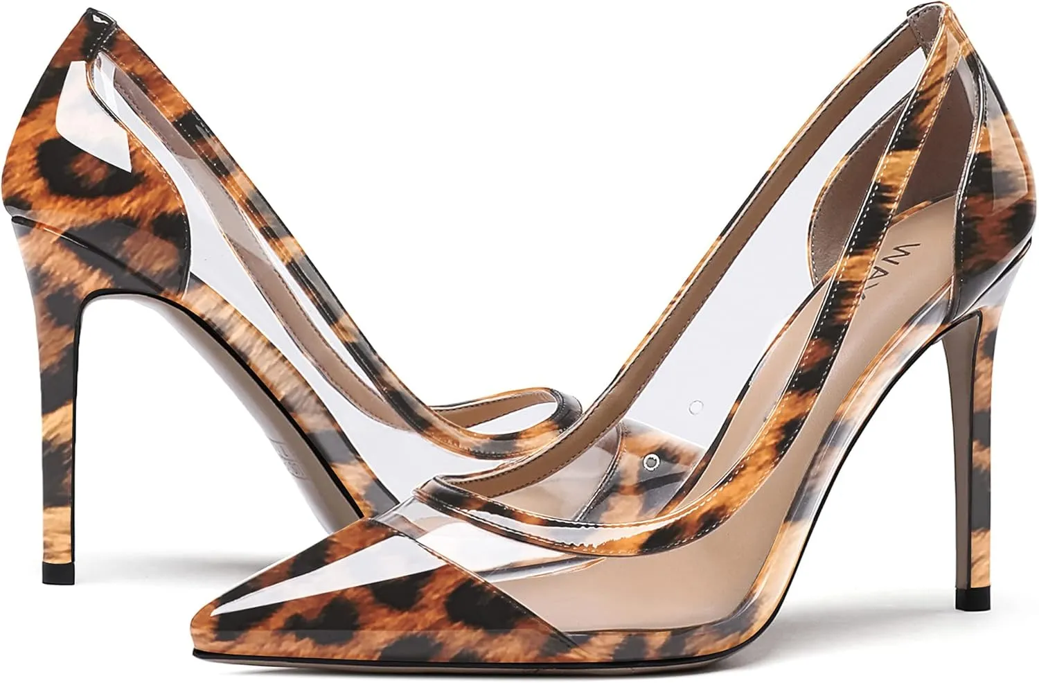 WAYDERNS Women's Pointed Toe Clear Patent Leather Transparent Slip On Stiletto High Heel Pumps Shoes 4 Inch