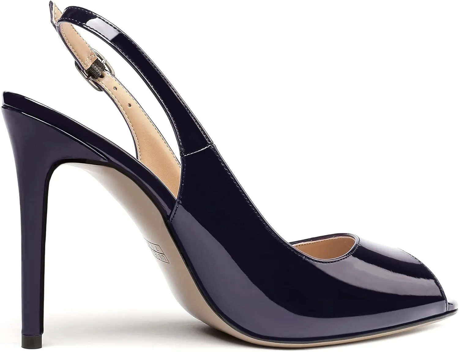 WAYDERNS Women's Slingback Patent Leather Peep Toe Ankle Strap Stiletto High Heel Pumps Wedding Dress 4 Inch