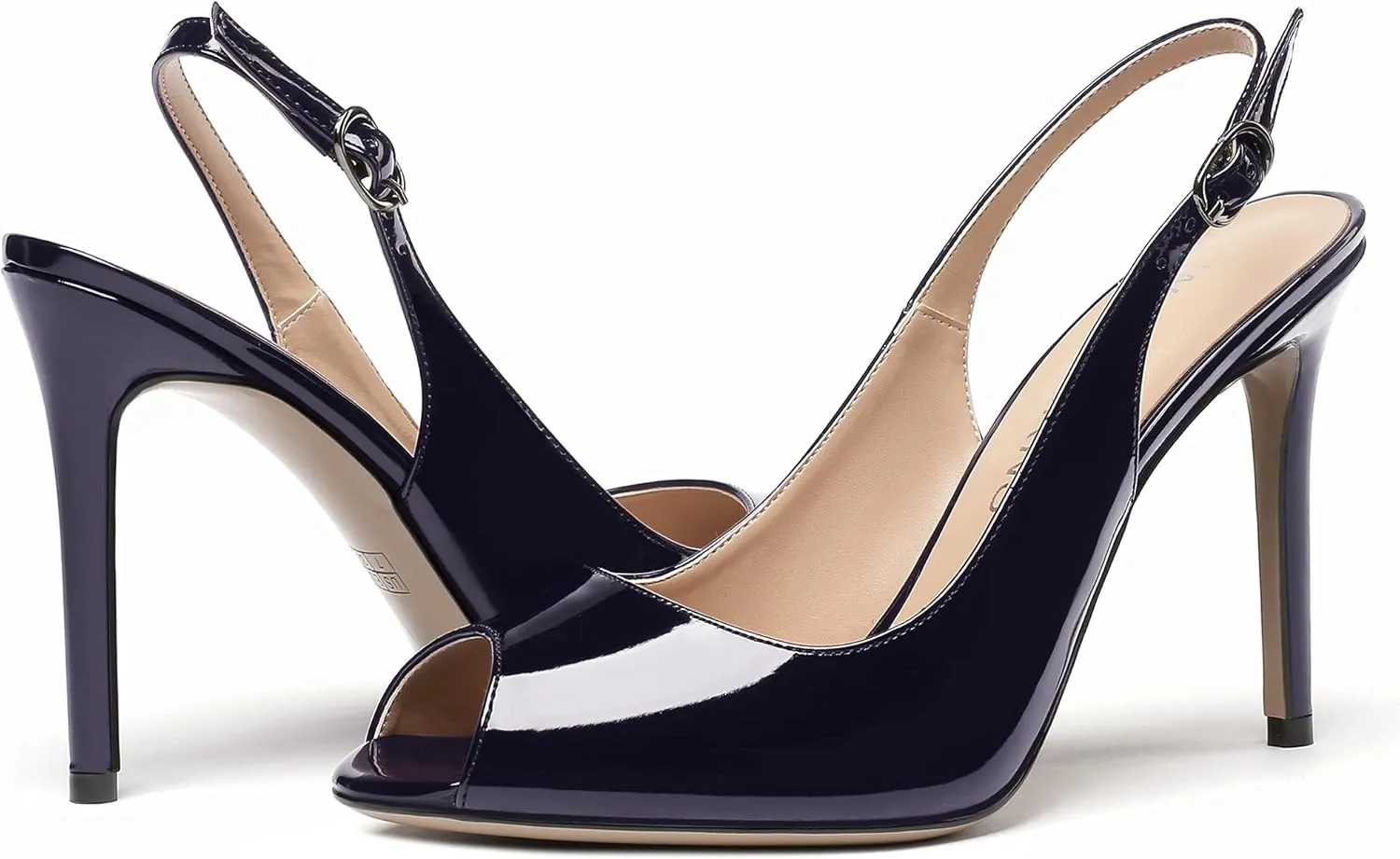 WAYDERNS Women's Slingback Patent Leather Peep Toe Ankle Strap Stiletto High Heel Pumps Wedding Dress 4 Inch