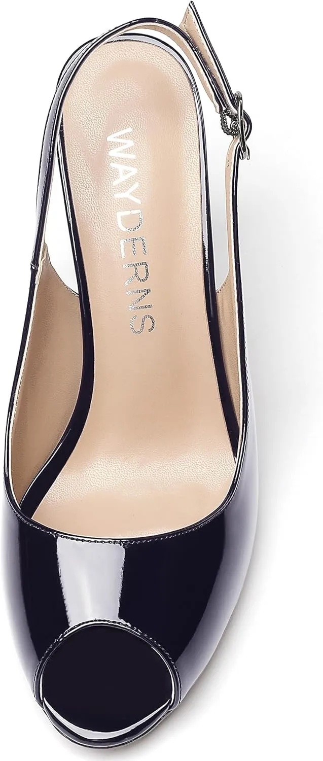 WAYDERNS Women's Slingback Patent Leather Peep Toe Ankle Strap Stiletto High Heel Pumps Wedding Dress 4 Inch