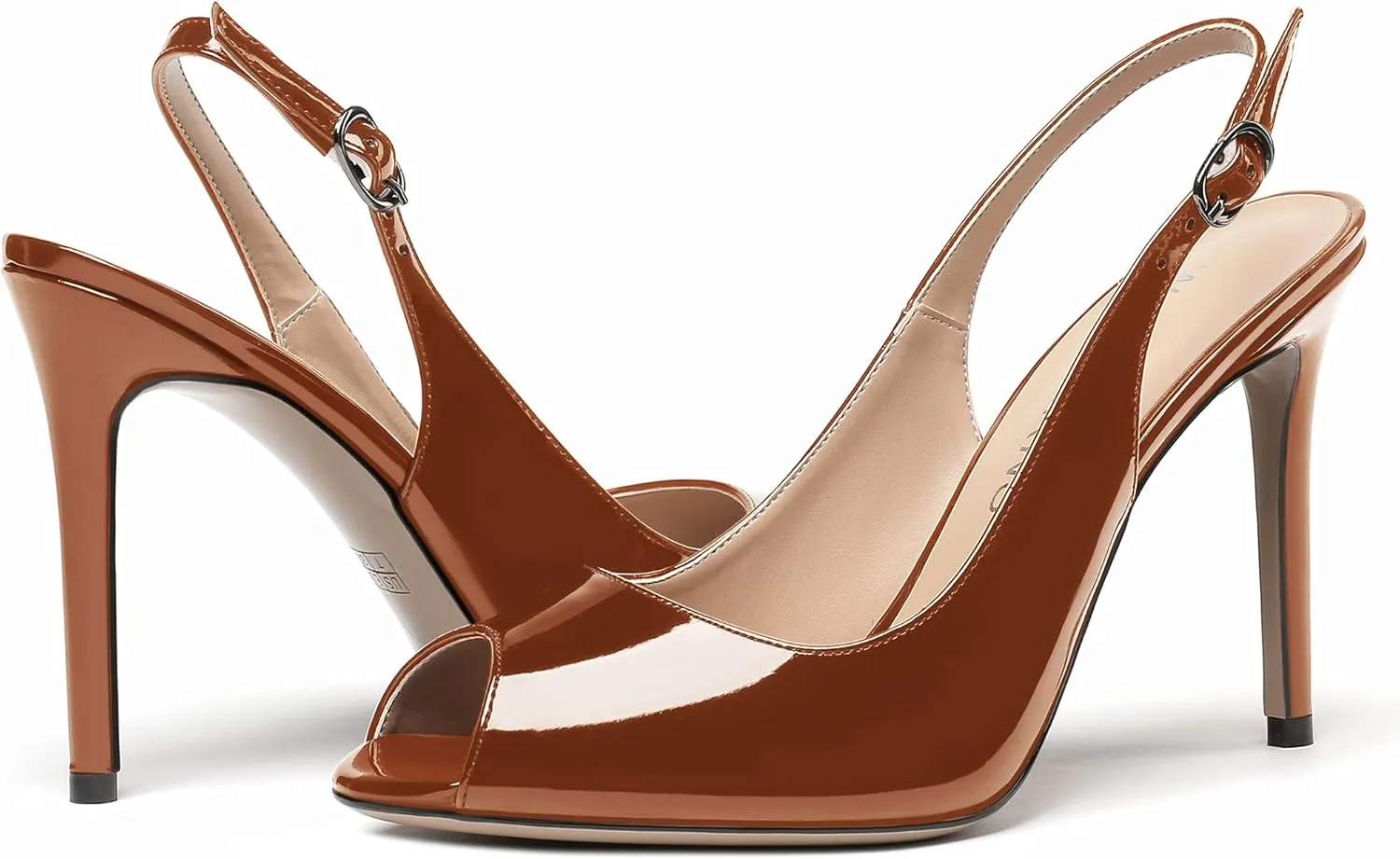 WAYDERNS Women's Slingback Patent Leather Peep Toe Ankle Strap Stiletto High Heel Pumps Wedding Dress 4 Inch