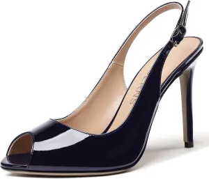 WAYDERNS Women's Slingback Patent Leather Peep Toe Ankle Strap Stiletto High Heel Pumps Wedding Dress 4 Inch