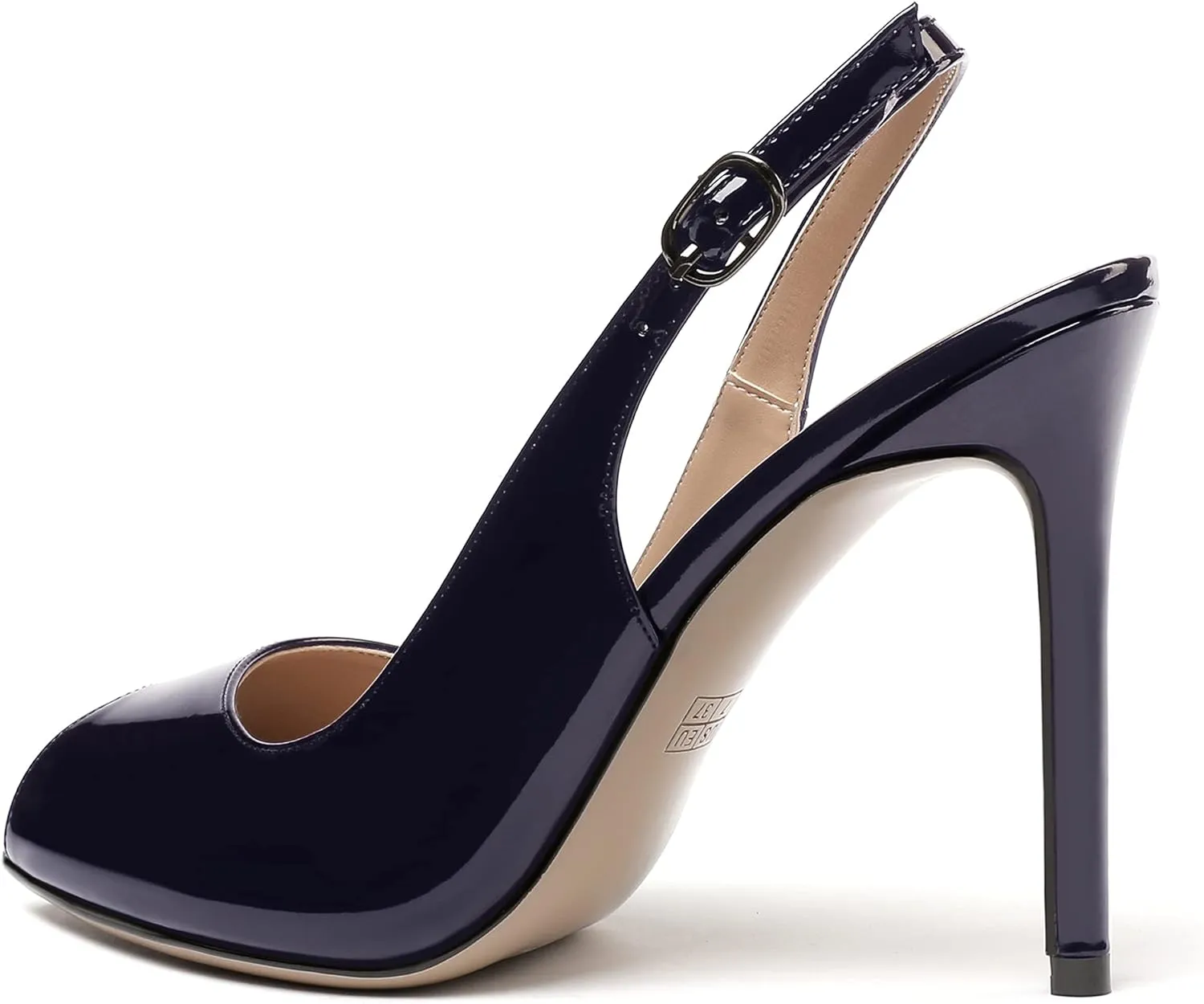 WAYDERNS Women's Slingback Patent Leather Peep Toe Ankle Strap Stiletto High Heel Pumps Wedding Dress 4 Inch