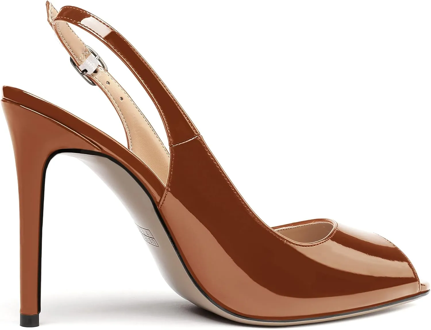 WAYDERNS Women's Slingback Patent Leather Peep Toe Ankle Strap Stiletto High Heel Pumps Wedding Dress 4 Inch