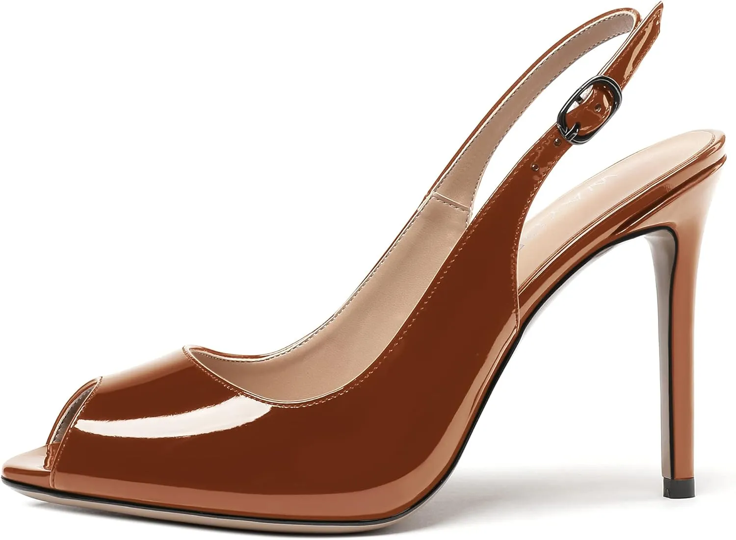 WAYDERNS Women's Slingback Patent Leather Peep Toe Ankle Strap Stiletto High Heel Pumps Wedding Dress 4 Inch