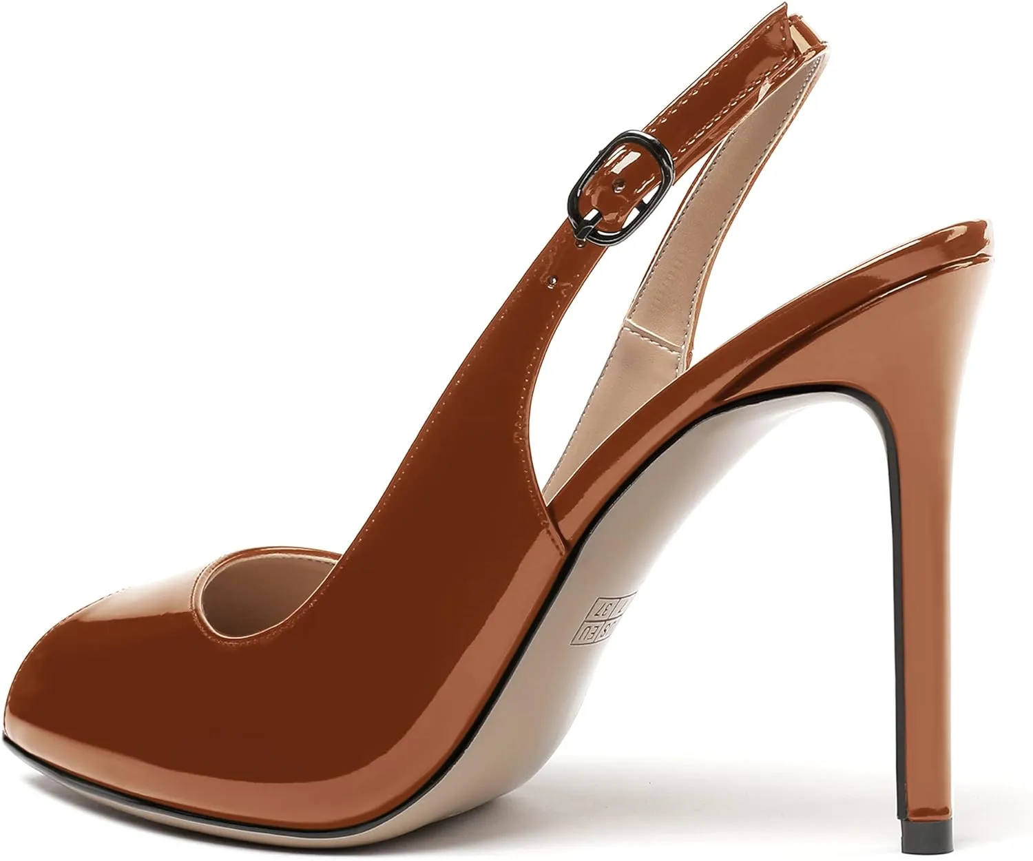 WAYDERNS Women's Slingback Patent Leather Peep Toe Ankle Strap Stiletto High Heel Pumps Wedding Dress 4 Inch