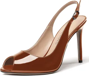 WAYDERNS Women's Slingback Patent Leather Peep Toe Ankle Strap Stiletto High Heel Pumps Wedding Dress 4 Inch