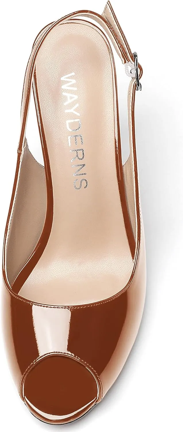 WAYDERNS Women's Slingback Patent Leather Peep Toe Ankle Strap Stiletto High Heel Pumps Wedding Dress 4 Inch